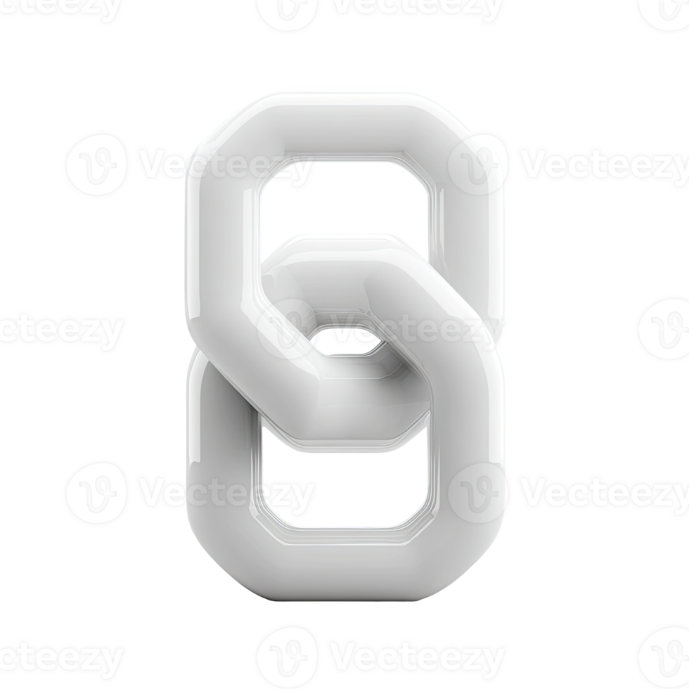 White 3D interconnected chain link icon representing connection or hyperlink isolated on transparent background png