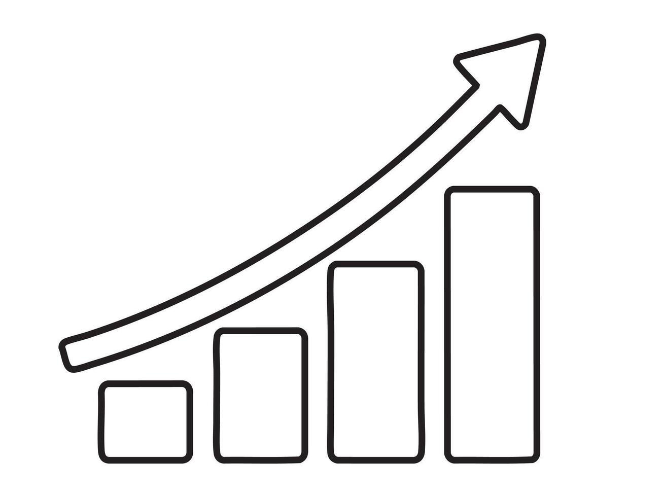 Black outline of bar chart with upward arrow isolated on white background, illustration. concept of growth, business success, data analysis, progress, finance, statistics vector