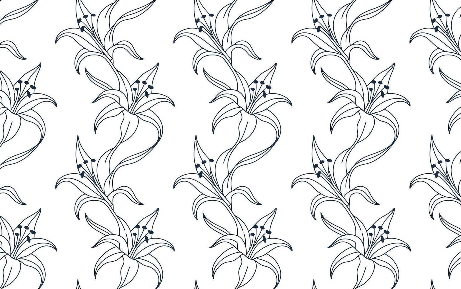 Elegant lily flower outline pattern on white background vector