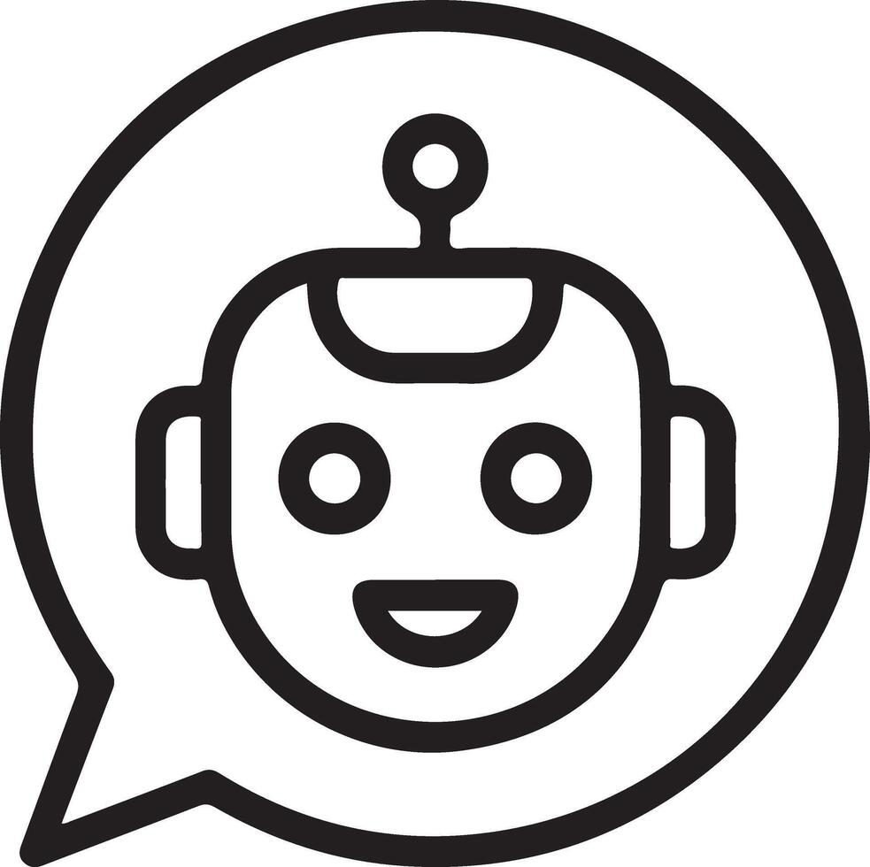 Chatbot icon in a speech bubble, representing artificial intelligence and communication vector