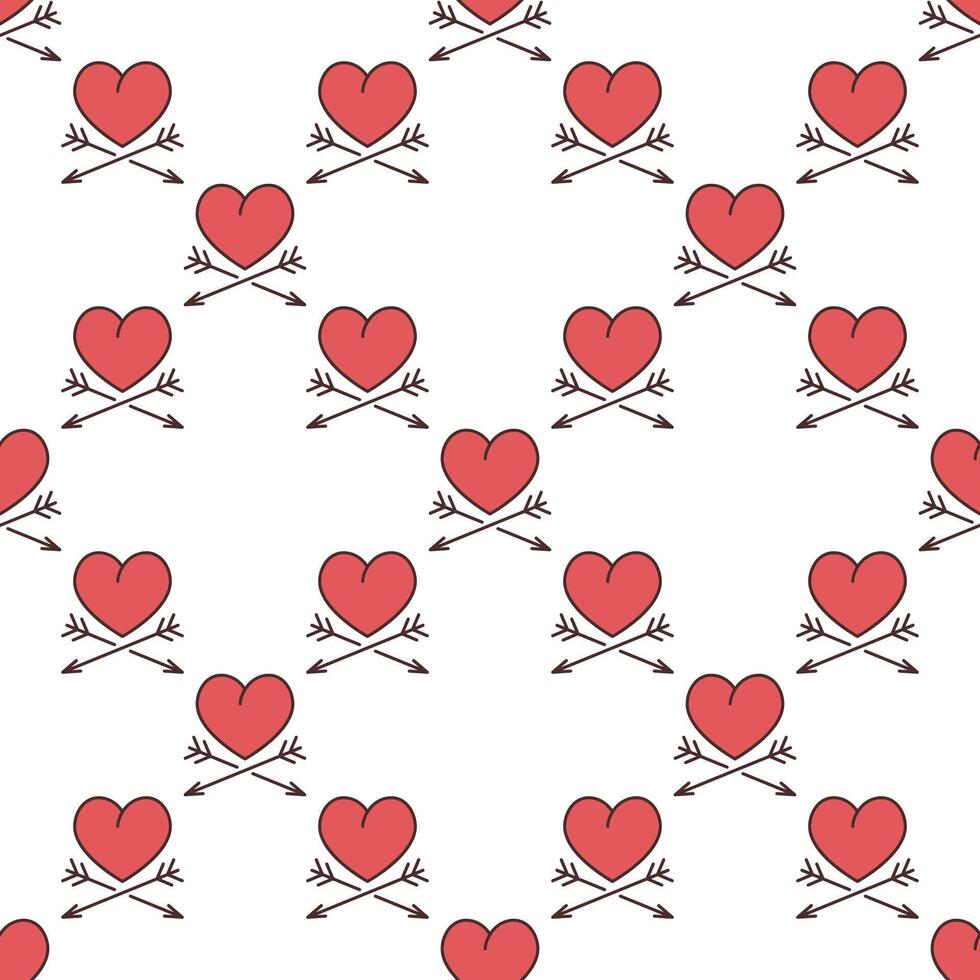 Red Heart and two arrows valentines day colored seamless pattern vector