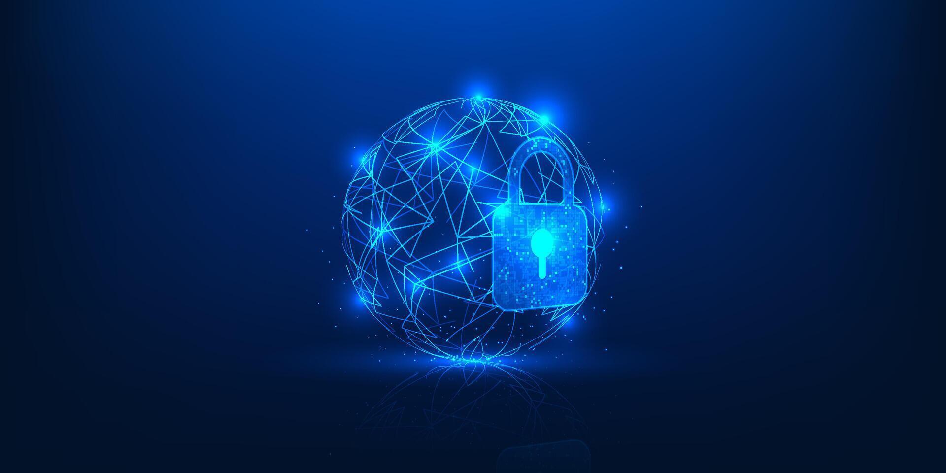 Cybersecurity Computing Protect Technology with Digital Lock Shielding Data Processor, Secure System Defense Against Hackers, Scammers, Malware and Viruses, Advanced Security vector