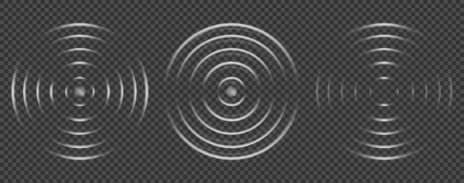 Sound wave ripple with circular wifi signal and radar sonar effect for technology. White concentric neon ultrasonic pulse in radial vibration motion for tech background. Abstract transparent alert vector