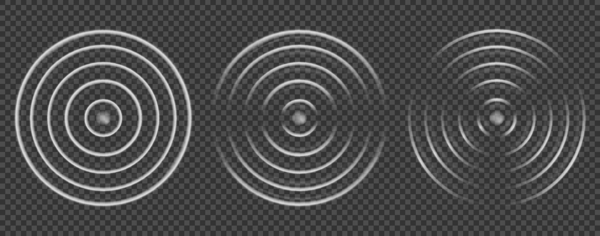 Wave sound effect with wifi circle and sonar signal ripple for radar technology. White neon concentric vibration pulse in radial motion for tech background. Abstract hud light symbol vector