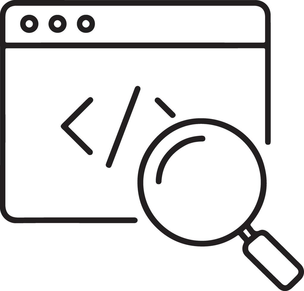 investigando web código inspección inspeccionando web programación buscar estrategia sitio web desarrollo con aumentador vaso navegador ventana vector