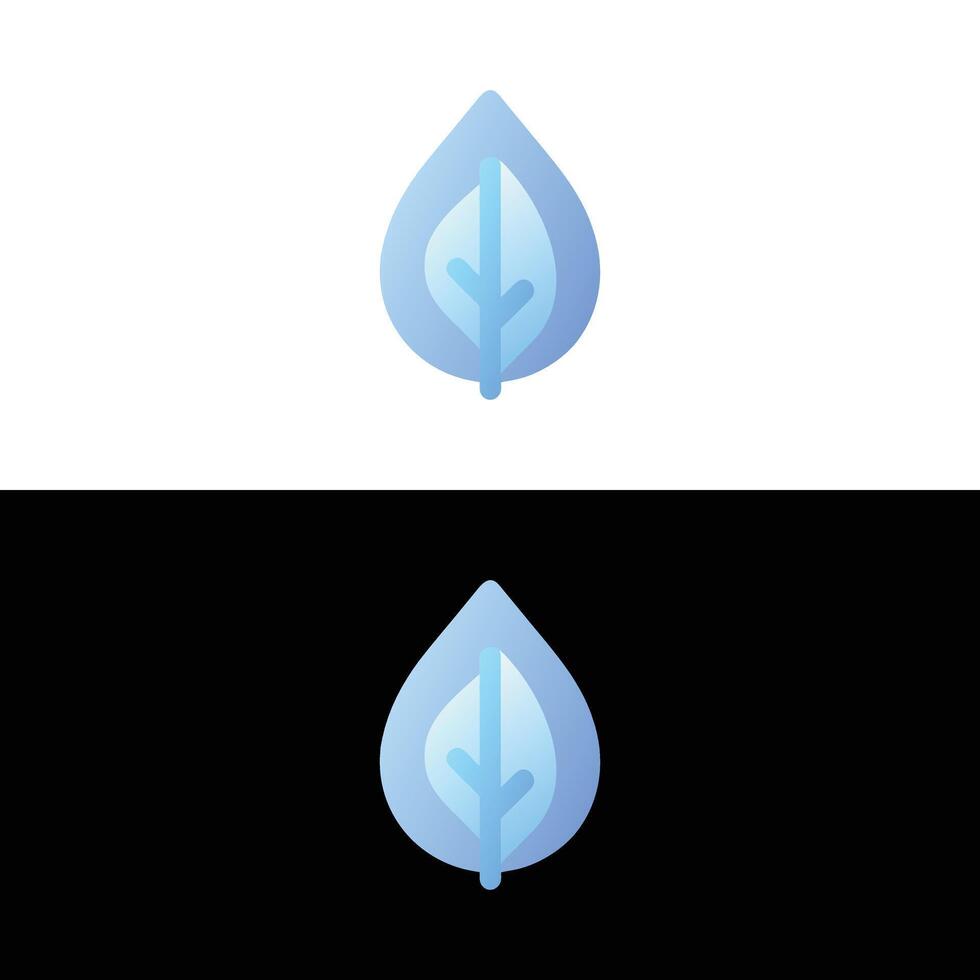 Two blue leaf icons with gradient fill on a split white and black background in a simple illustration vector