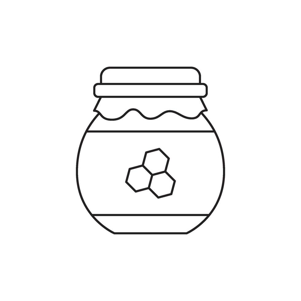 Simple line art illustration of a honey jar with honeycomb pattern on a white background, perfect for food and beverage related designs vector