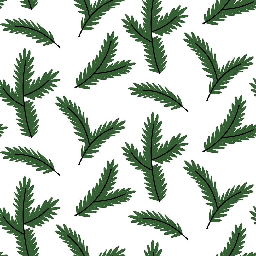 Flat pattern of botanical decorations. Repeating scattered fir and pine tree branches. Perfect for wrapping paper, seasonal textile prints, digital paper, and surface decoration vector