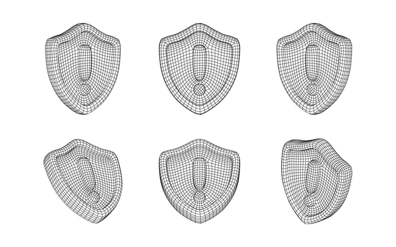 Cybersecurity Shield Wireframe Icon Set For Protection And Security Concepts. Shields Collection. Illustration vector