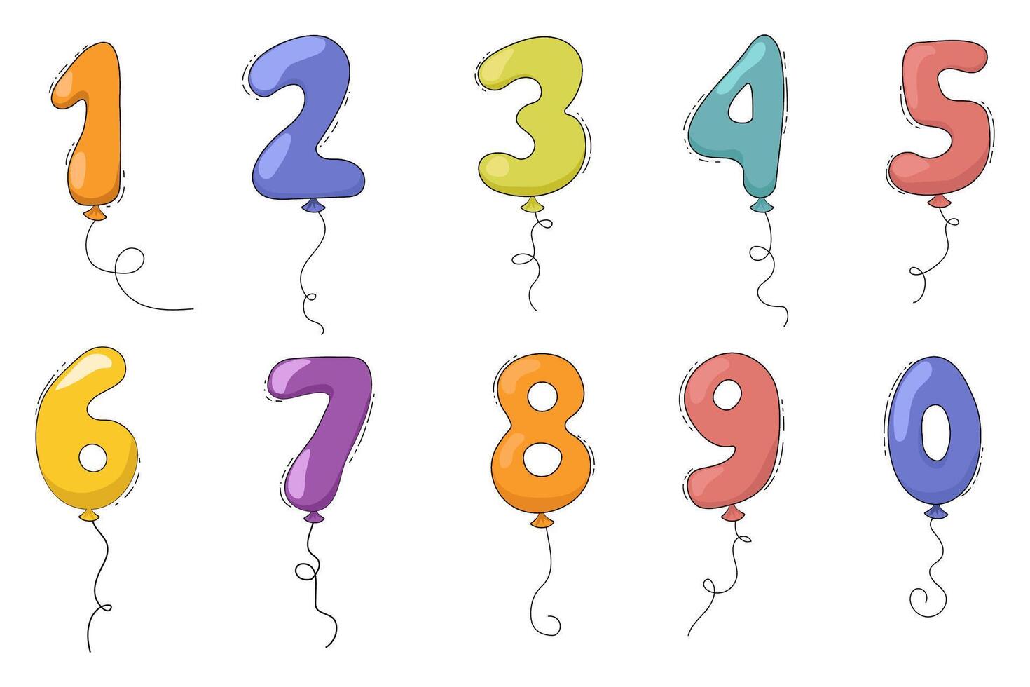 Doodle number, set numeric outline comic figure. 1 to 0 hand drawn numbers. Sketch marker stroke. vector