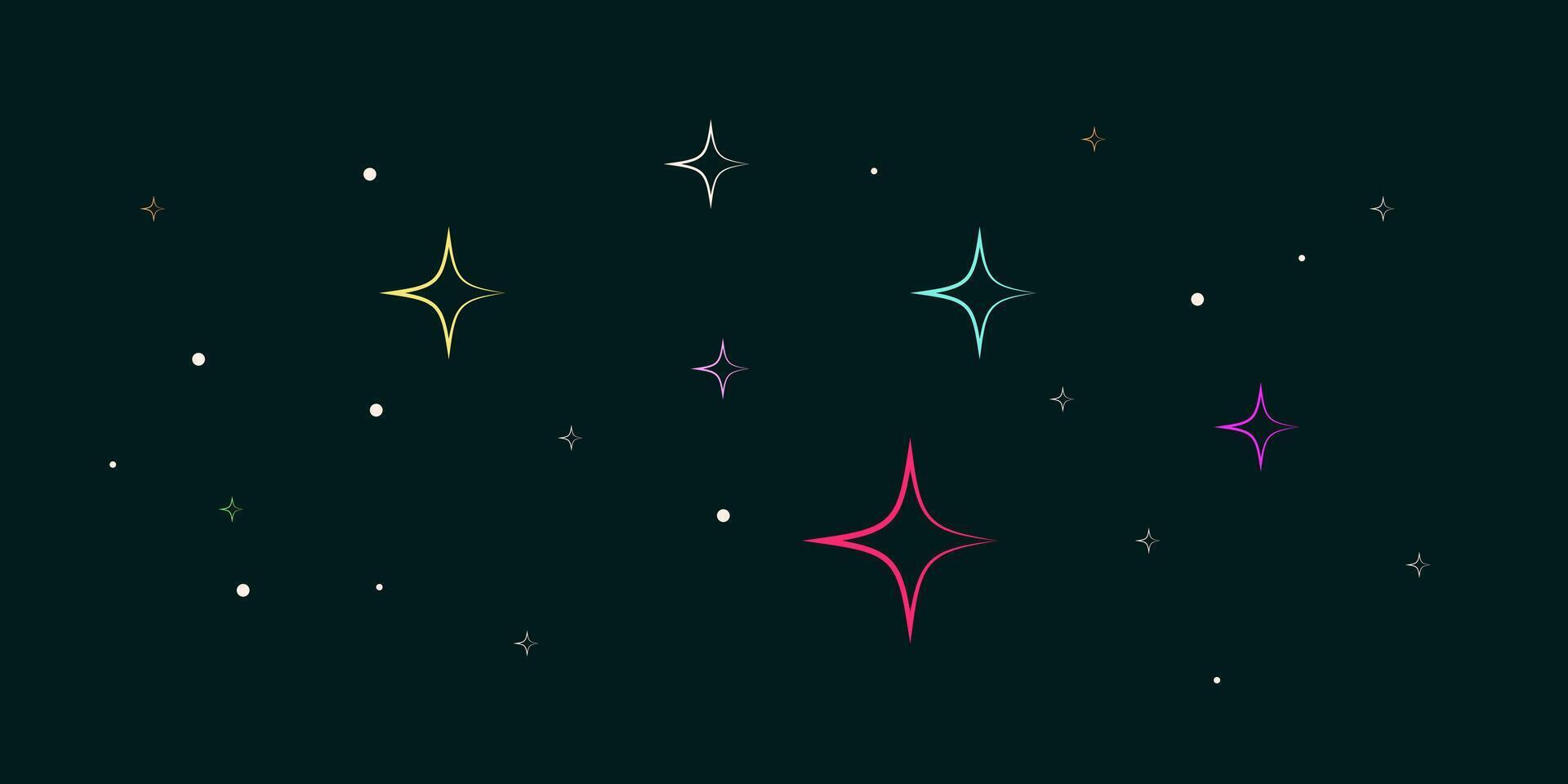 Abstract dark teal background with neon outlined four-pointed stars and scattered dots vector