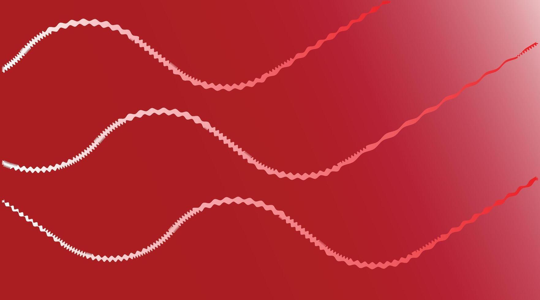 Abstract background with three decorative zigzag wavy lines, continuous flowing red and white design, ripple pattern vector