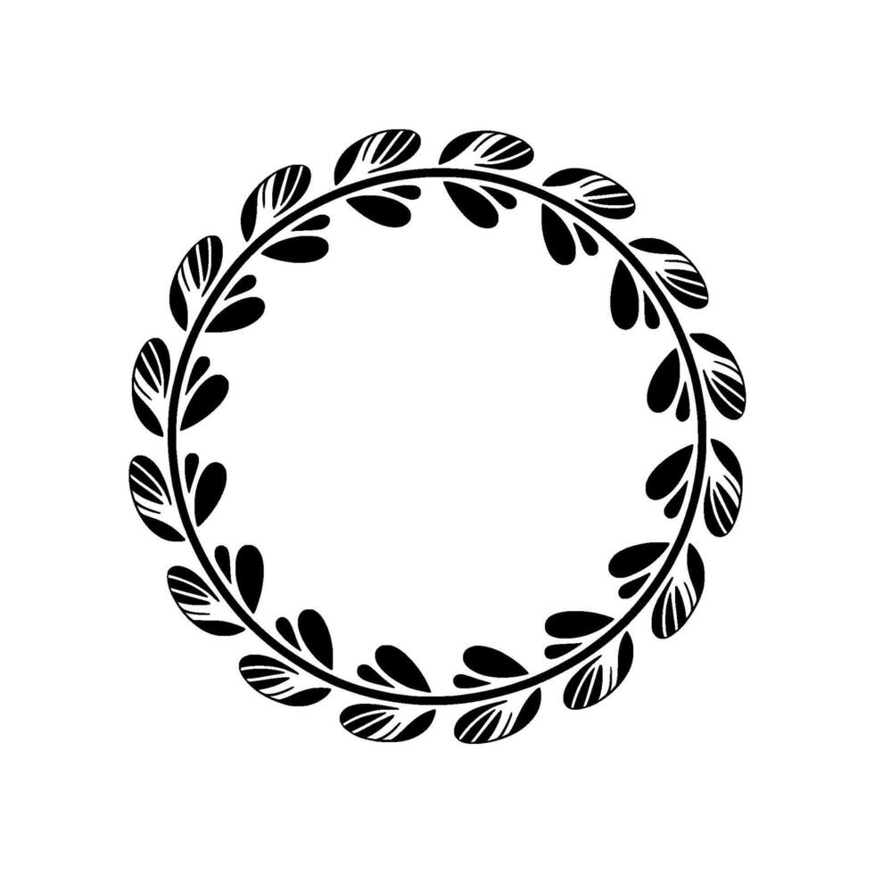 A symmetrical of a circular laurel wreath composed of delicate stylized leaves with striped detailing vector