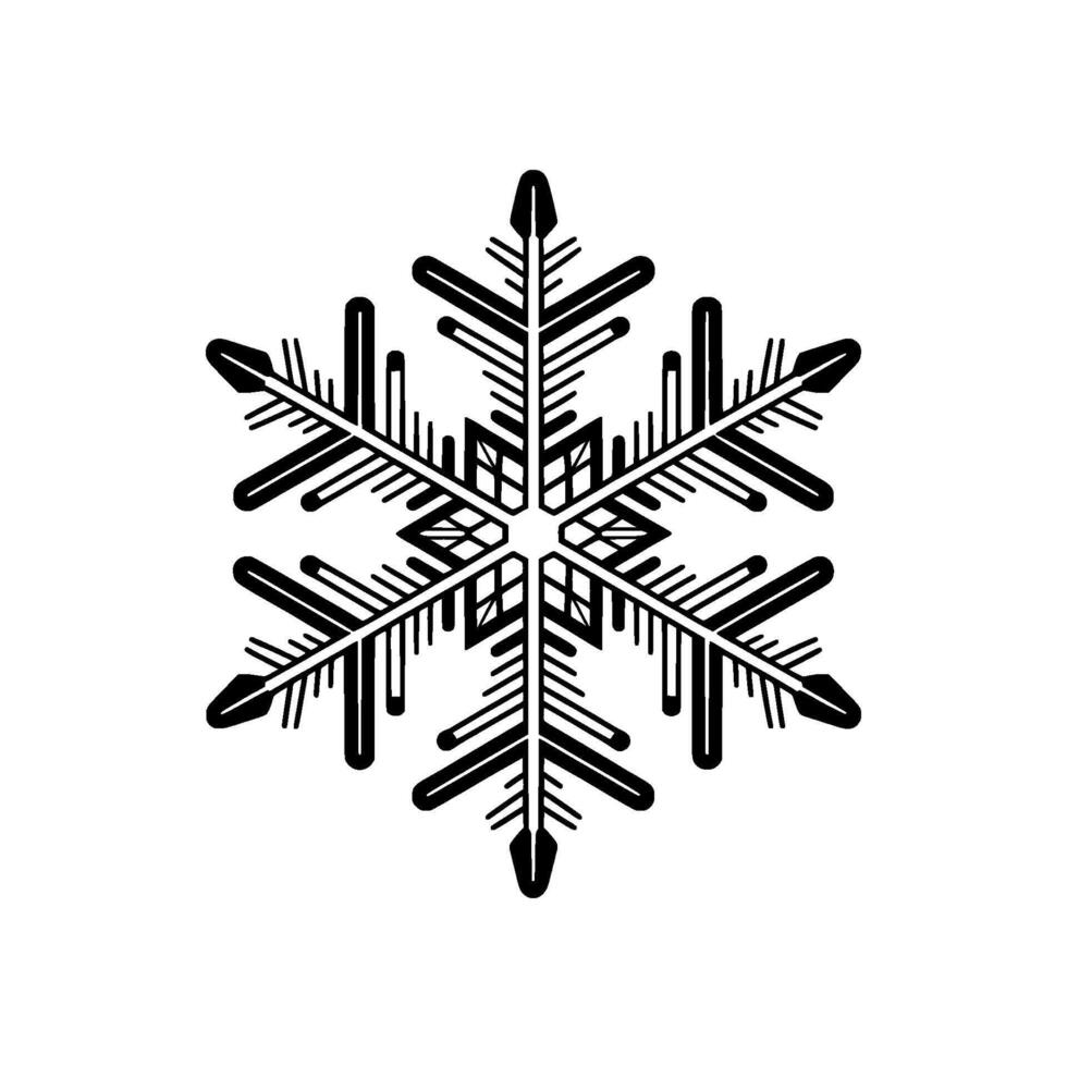 A striking illustration of a symmetrical sixpointed snowflake with intricate geometric patterns and sharp pointed edges vector