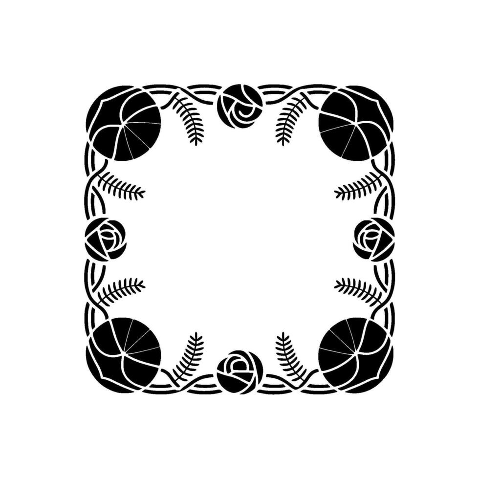 A decorative floral border featuring stylized roses and segmented spheres creating an elegant square frame vector