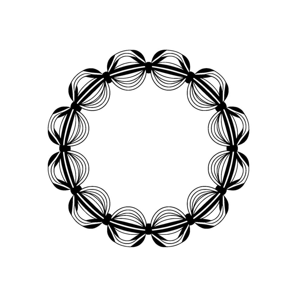 A minimalistic illustration of an intricate circular composed of interconnected elliptical shapes and flowing curved lines vector