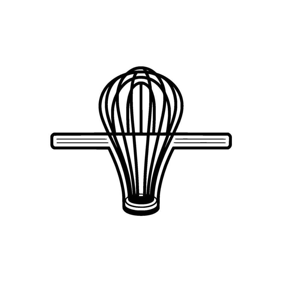 A stark minimalist illustration of a kitchen whisk with thin delicate wires and a thick handle creating an abstract cooking vector