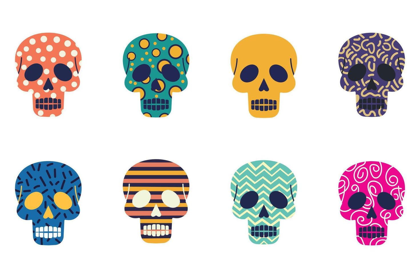 Skull set with vibrant color and pattern for paranormal and fantasy concept vector