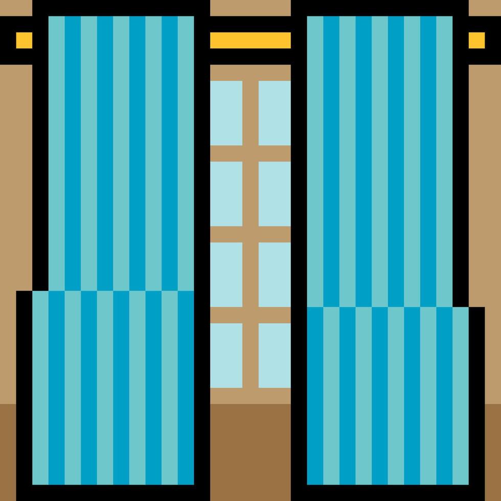 Curtains with windows in pixel art style vector