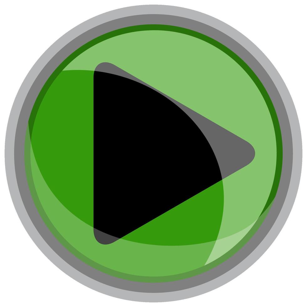 A glossy, green play button icon with a reflective surface vector