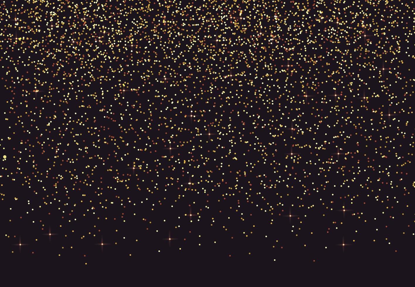 Falling Gold glittering dust with stars on a dark background. Dust with gold glitter effect and empty space for your text. festive overlay illustration vector