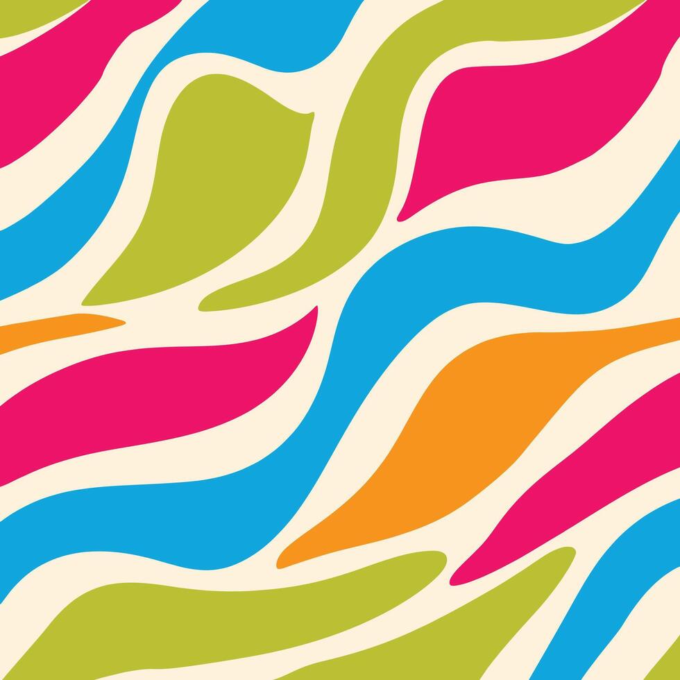 Abstract retro wavy pattern in bright pink lime green and cyan on cream background.eps vector