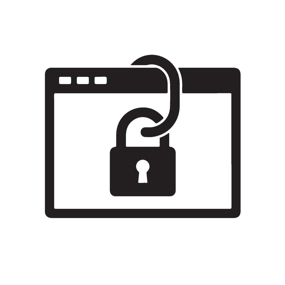 Unlocked padlock on a browser window symbolizing data security and access in a digital environment conveying a sense of vulnerability a vector