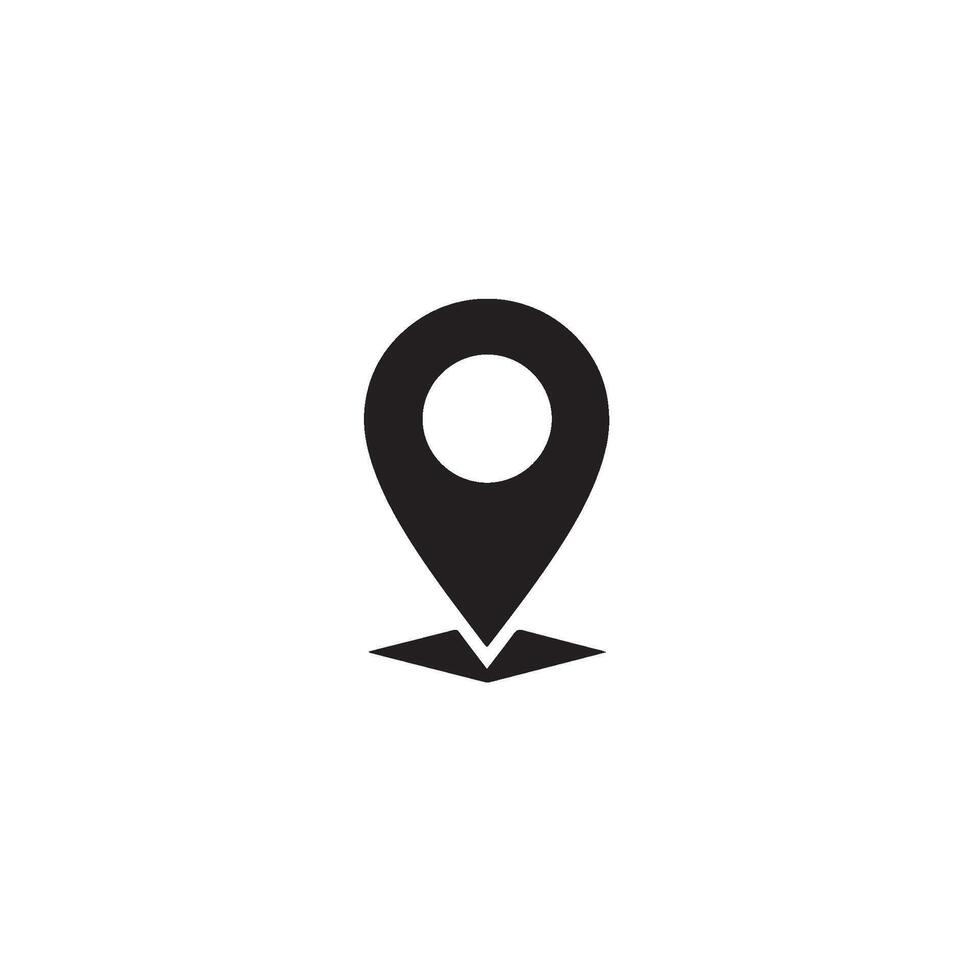 Simple black map pointer indicating a location on a clean white background symbolizing direction navigation and precise destination gui vector