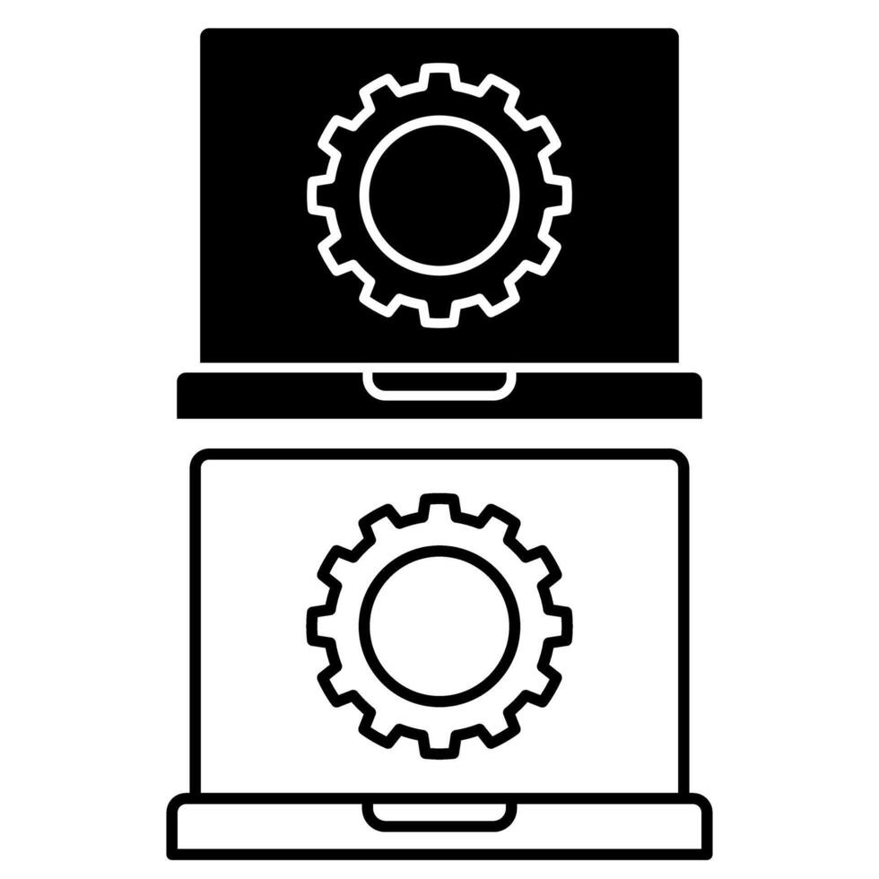 ordenador portátil con engranaje icono simbolizando sistema ajustes, técnico apoyo, web desarrollo, configuración y tecnología servicios. vector
