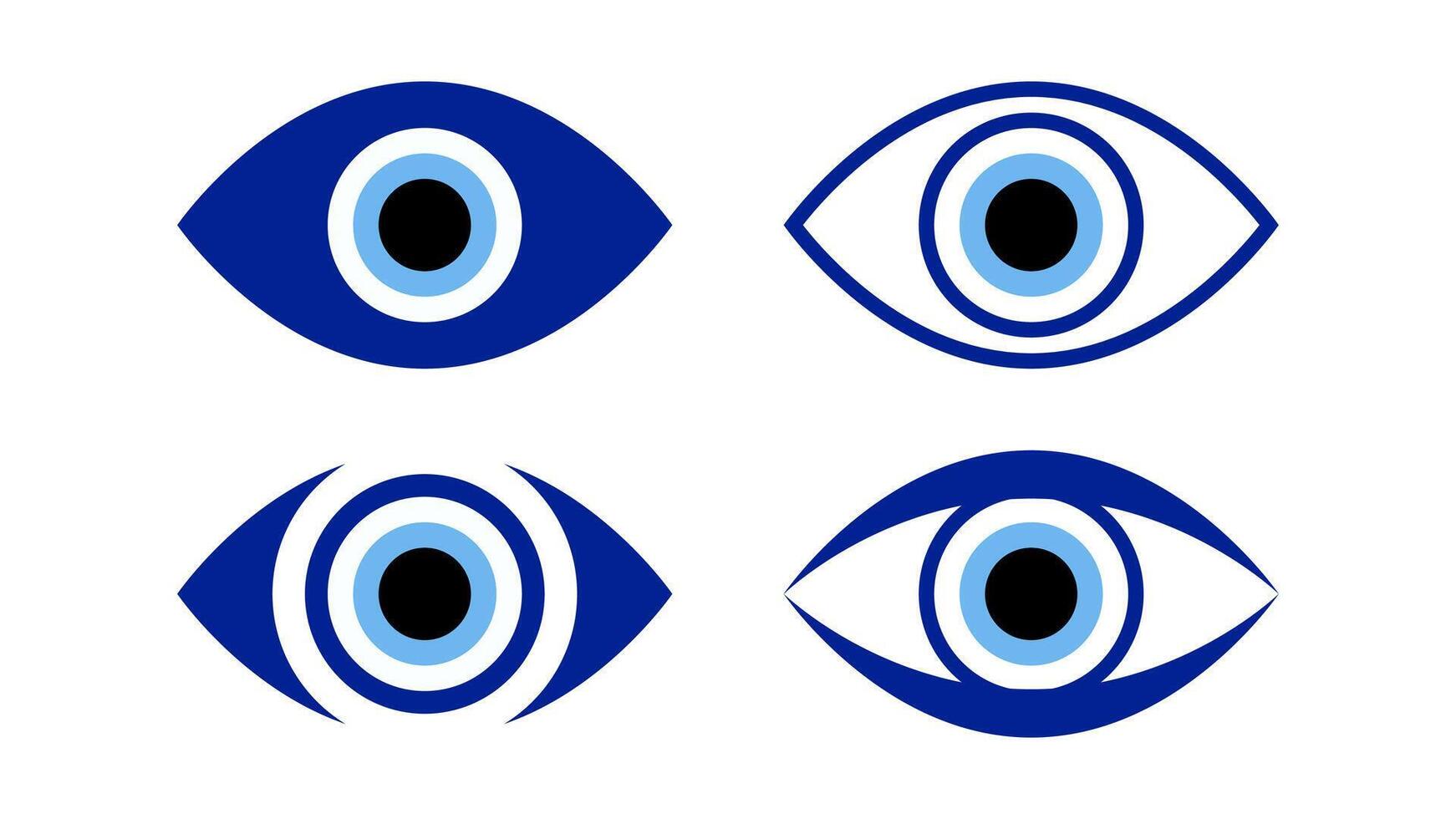 Evil eye symbol collection featuring blue talisman designs with concentric circle elements in multiple protective styles suitable for mystical graphics logos charms vector