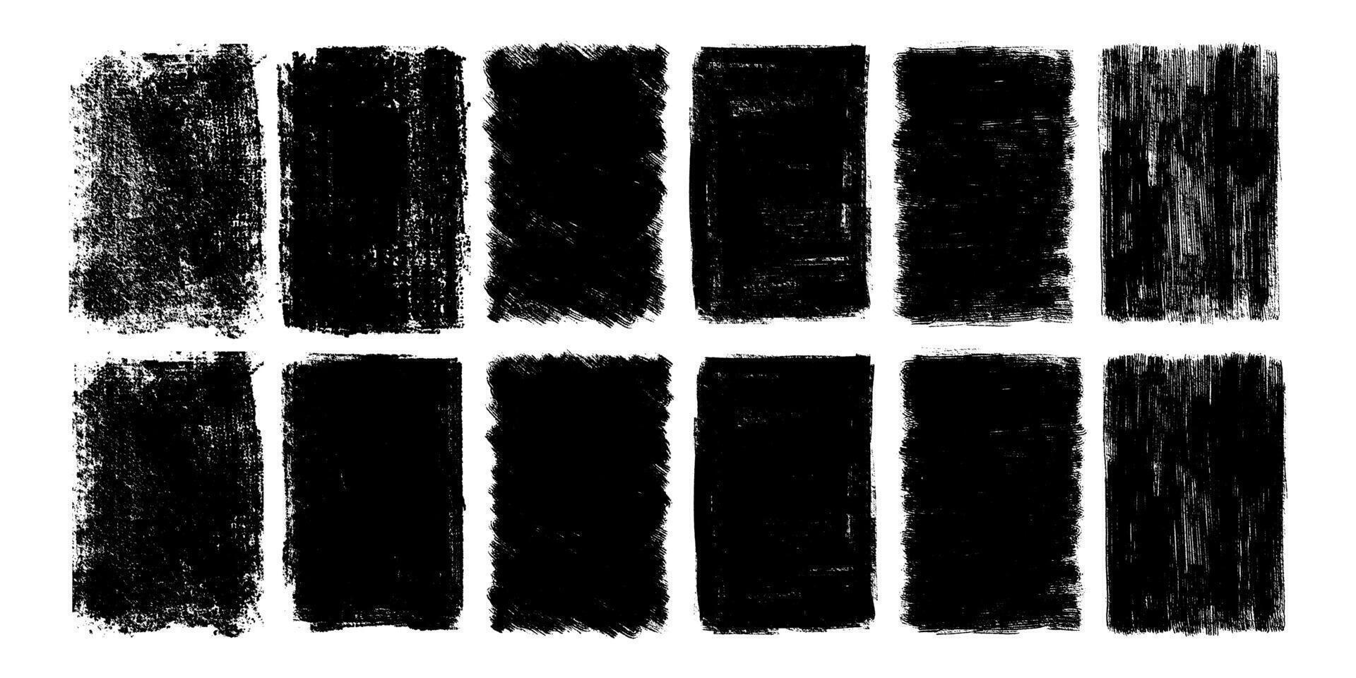 set of grunge ink vertical frames. Bold texture distressed rectangular brush strokes. Textured backgrounds for badges, labels, banners, posters. vector