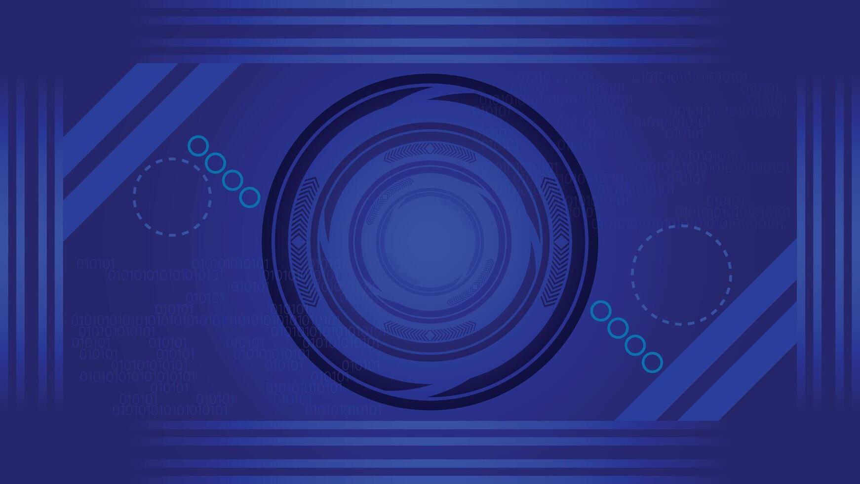 Blue futuristic tech background featuring digital circular interface elements geometric shapes and modern abstract details ideal for technology themes presentations covers and digital projects vector