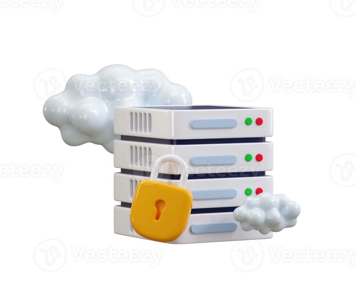 Secure cloud with data center icon 3d render concept of cloud data security icon illustration png