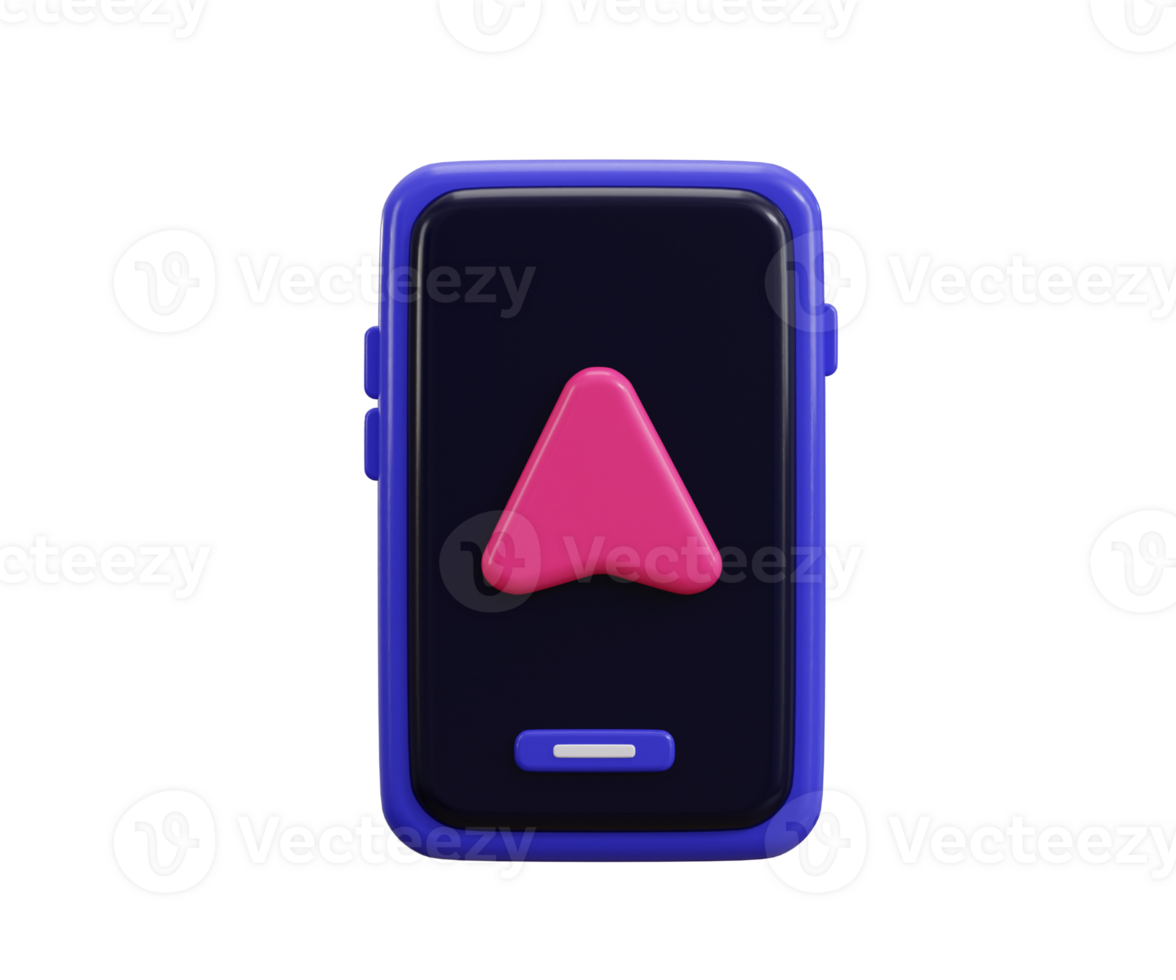 Phone with navigation marker gps arrow icon 3d render concept of smartphone with direction symbol, Location point, Mobile map app icon illustration png