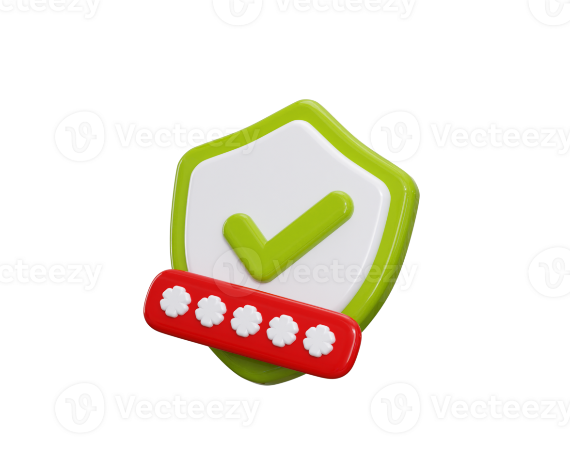 Shield protection with password secure icon 3d render concept of password security protection modern guard shield, cyber security, safety password security, private security icon illustration png