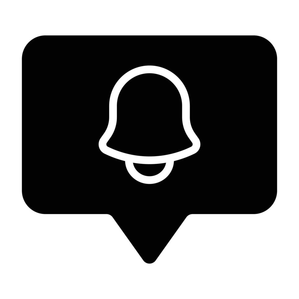 Solid black bell notification symbol with pointer base, ideal for alerts, reminders, updates, messaging, and user interface designs. vector