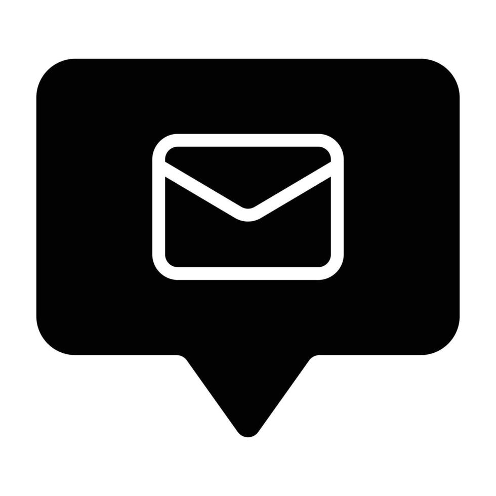 Solid black speech bubble with envelope symbol, ideal for messaging, communication apps, chat systems, and notifications. vector