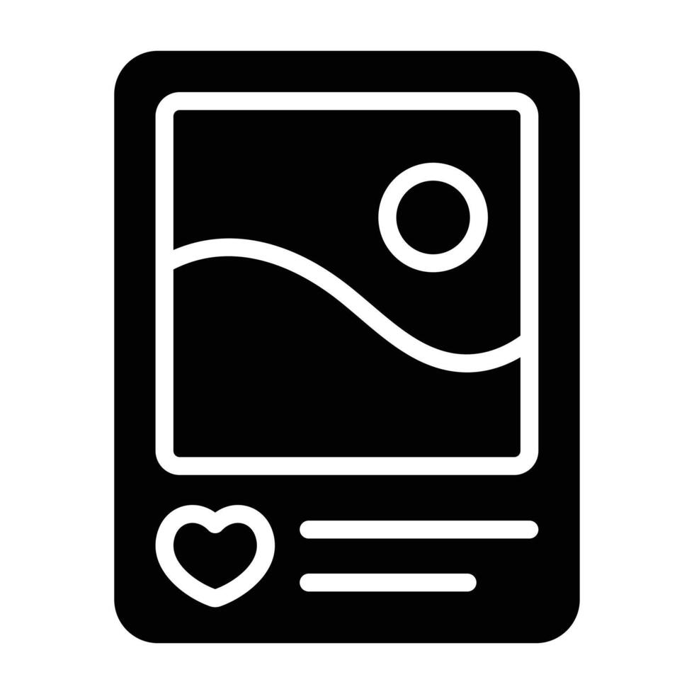 Solid black mobile post layout with image and heart icon, ideal for social feeds, engagement, digital content, and online communication. vector