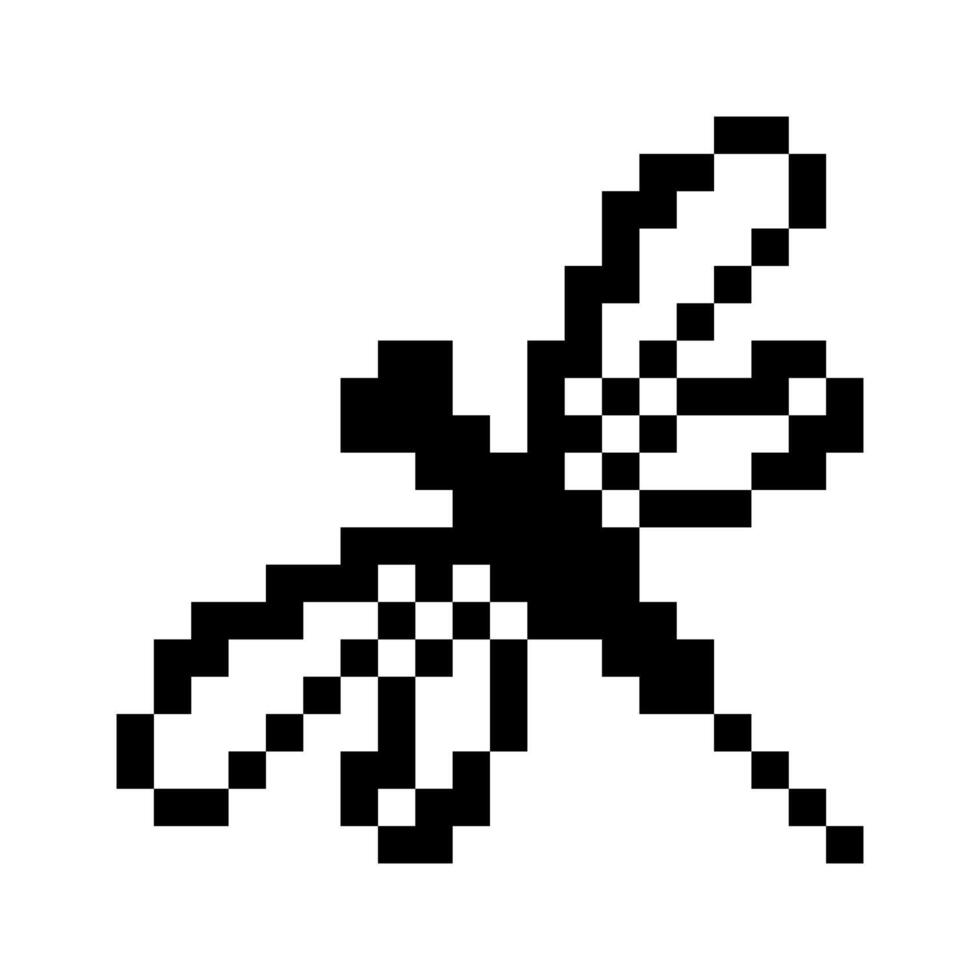 negro píxel Arte libélula icono en retro 8 bits estilo. mínimo y bloque píxel modelo. vector
