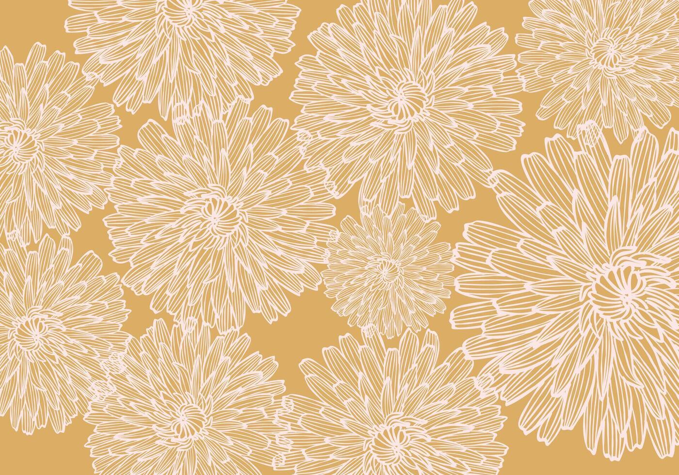 Floral Swirls flower line pattern background, An artistic composition of intricately drawn, swirling floral patterns, creating a mesmerizing dance of nature's beauty on a soft golden backdrop. vector