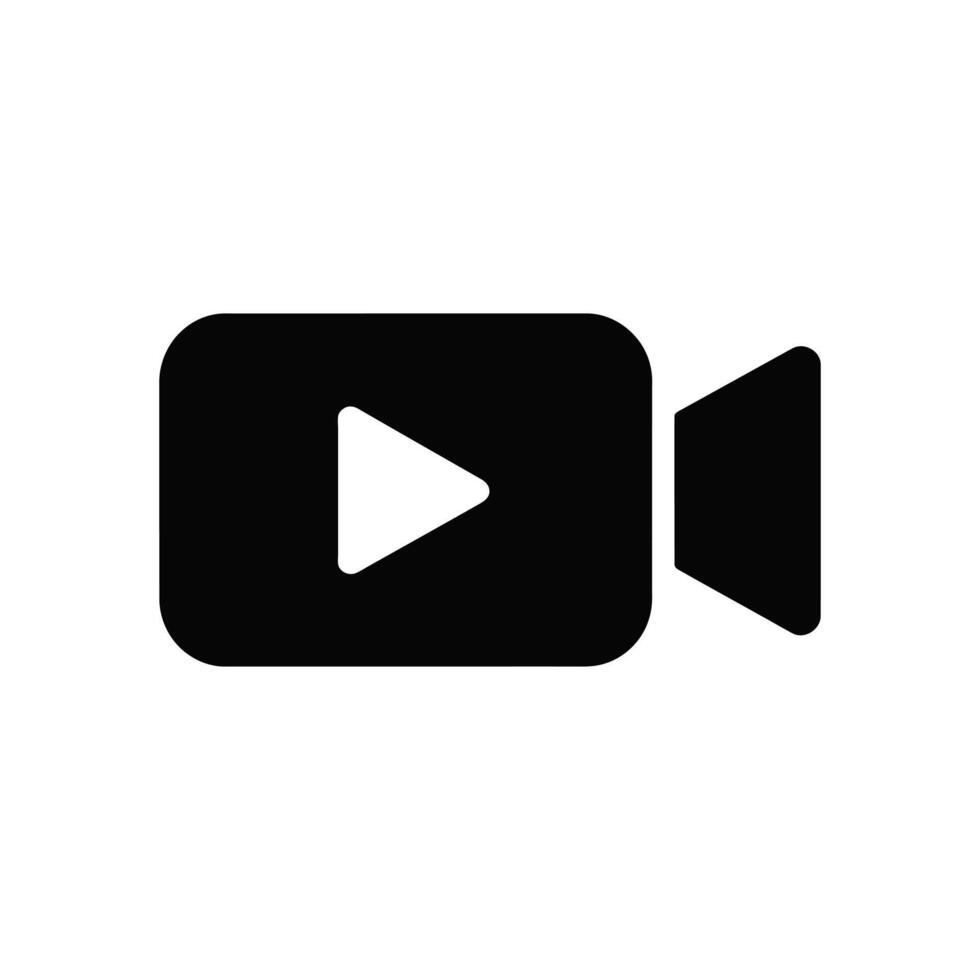A black camera icon features a white triangular play button on its screen surface vector