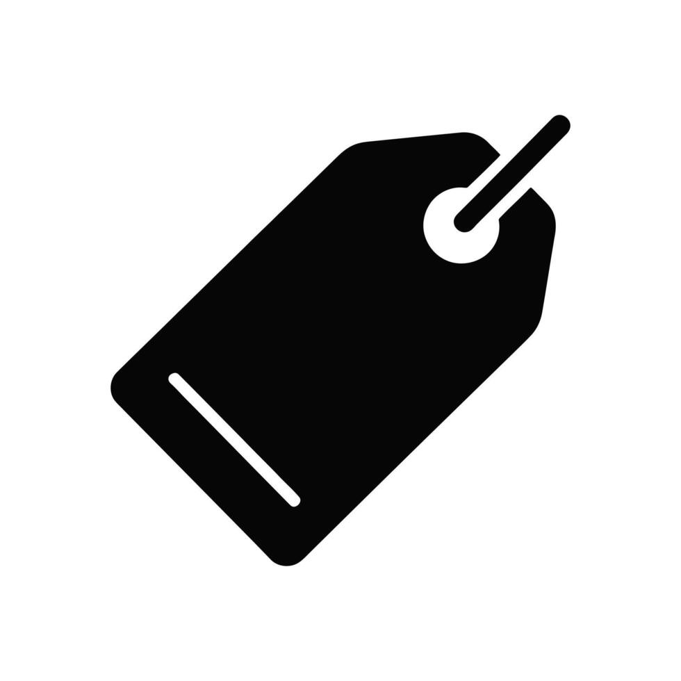 A solid black price tag icon with a hole for string and a small line at the bottom vector