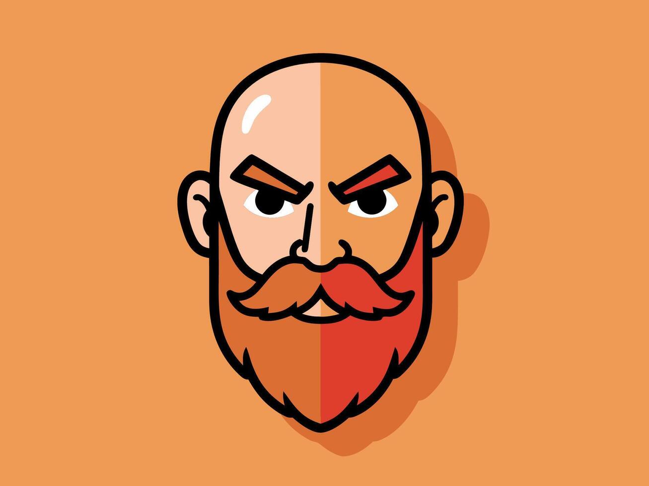 A striking illustration of a bald man with a bold red beard and mustache, showcasing a distinctive and confident masculine character with a minimalist design vector
