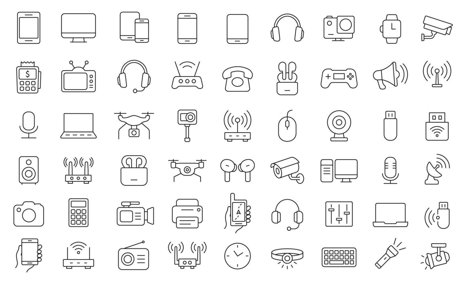 Device Line Icon Set. Electronic Devices And Gadgets Icons For Web, Mobile App. Smart Devices, Drone, Technology, Smartphone, Tablet, Laptop. Editable Stroke Isolated Icons. vector