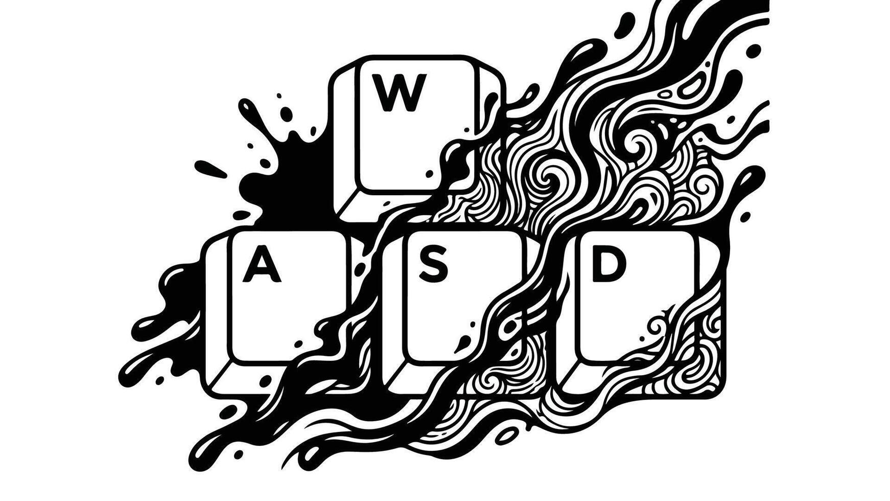 WASD Keyboard Keys with Artistic Ink Splatter Design. vector