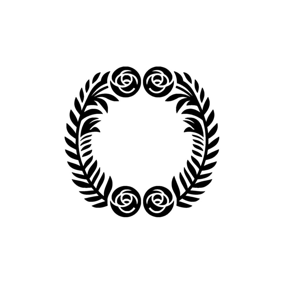 A symmetrical ornamental wreath featuring stylized rose buds and laurel leaves arranged in a circular pattern vector