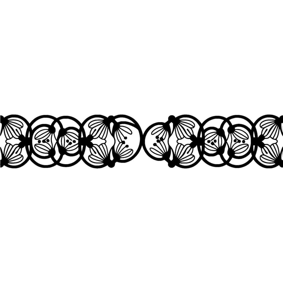 silhouette of a continuous repeating ornamental border with stylized floral elements and circular interlinking shapes vector