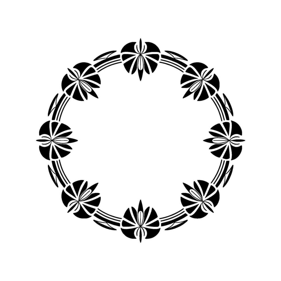 A stylized abstract circular floral motif with pointed petals and curved decorative lines vector