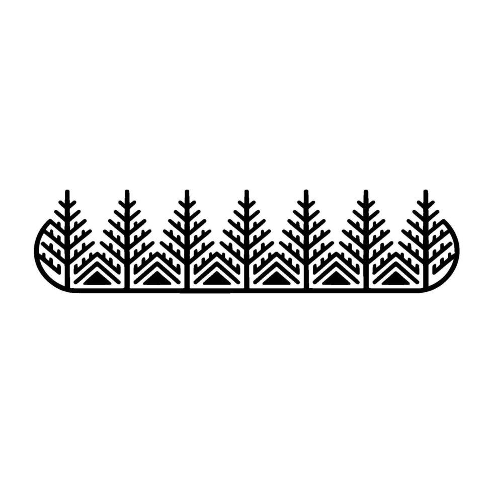 Minimalist line art of a row of stylized geometric evergreen trees with triangular patterns vector