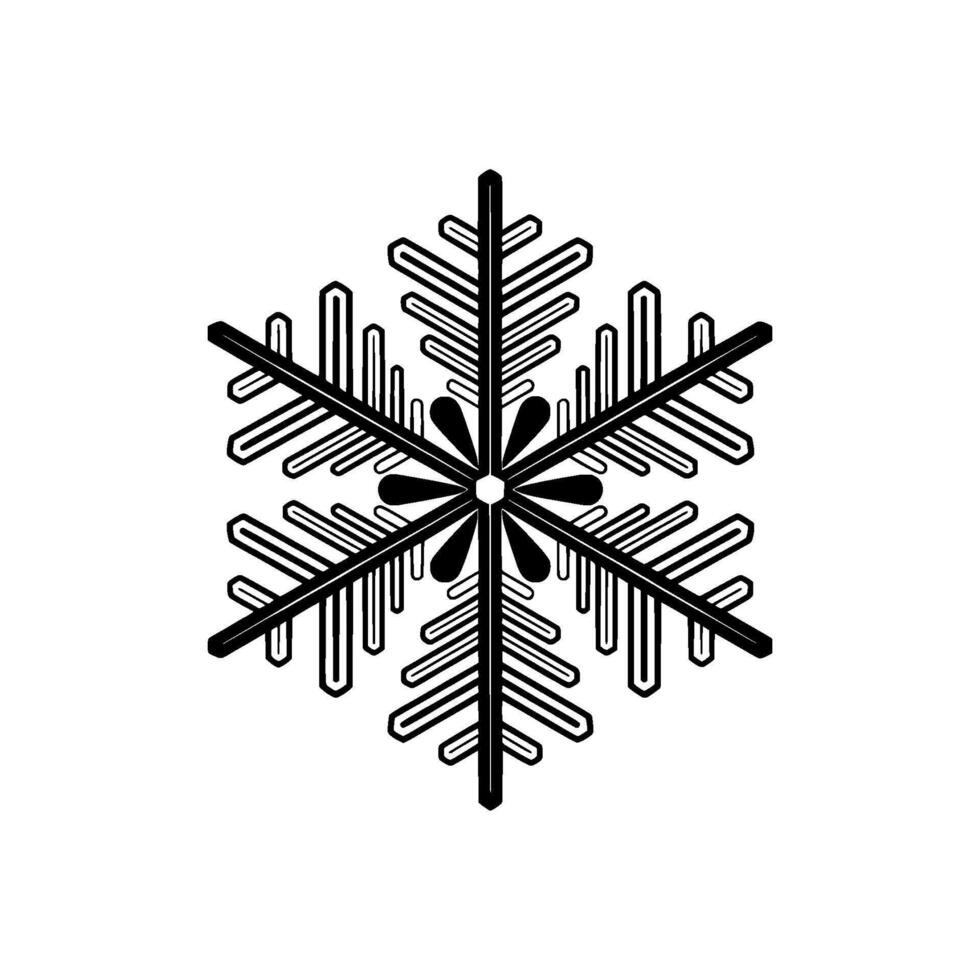 A stark geometric snowflake with six pointed arms showcasing intricate linear details isolated vector